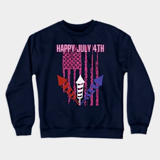 Happy July 4th (pink leopard flag & firework sticks) Crewneck Sweatshirt